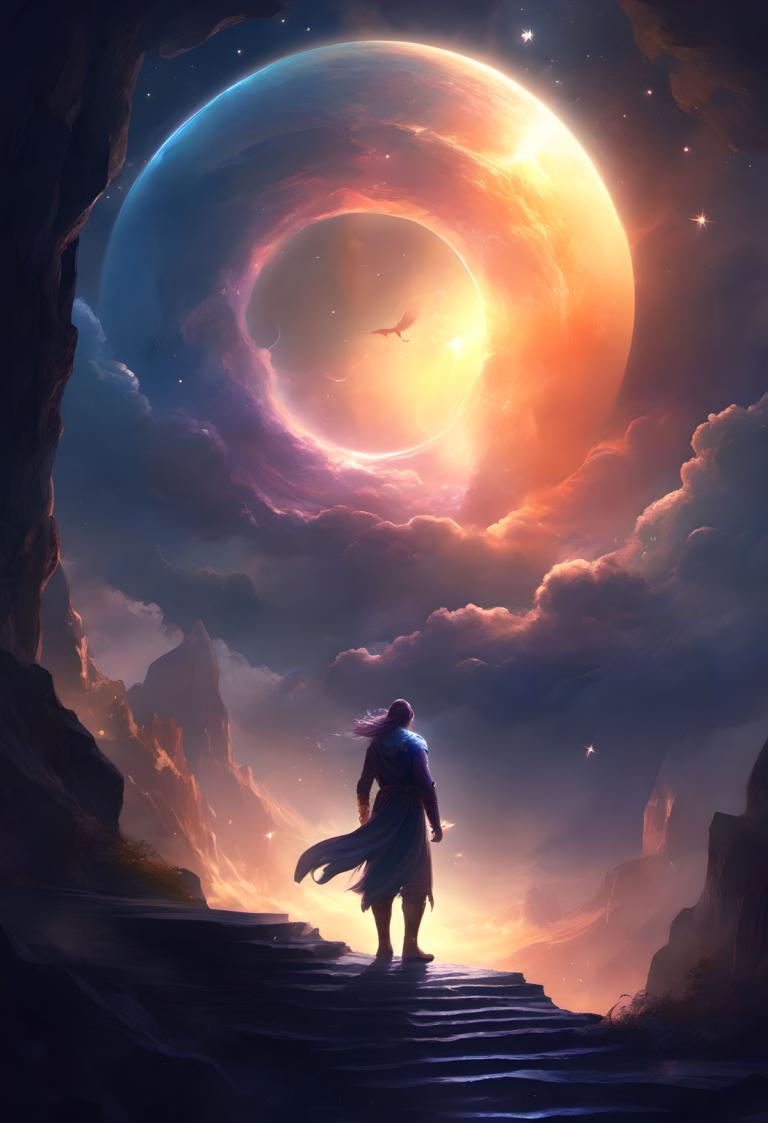 Arte de fantasía,Arte de fantasía, Gente, hombre, cielo, luna, nube, escenario, desde atrás, solo, pájaro