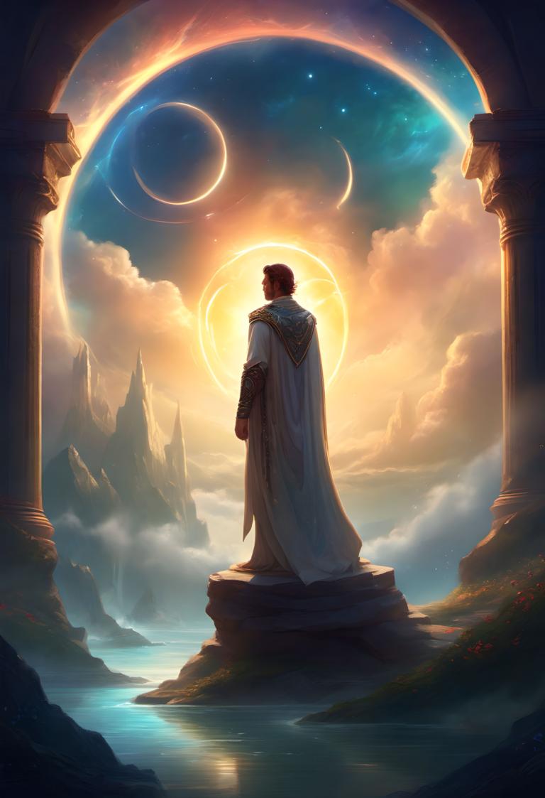 Arte de fantasía,Arte de fantasía, Gente, hombre, solo, cielo, 1 chico, capa, enfoque masculino, nube, luna