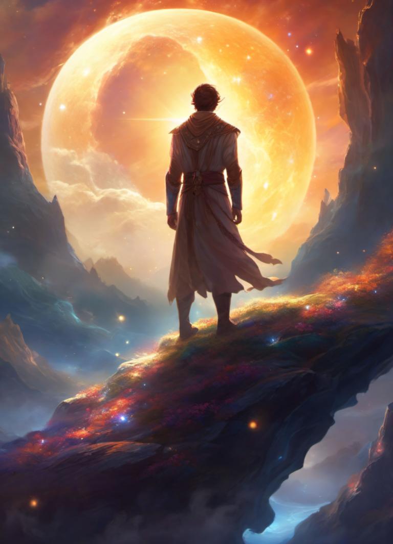 Fantasy Art,Fantasy Art, People, man, 1boy, moon, male focus, solo, sky, standing, cloud, from behind