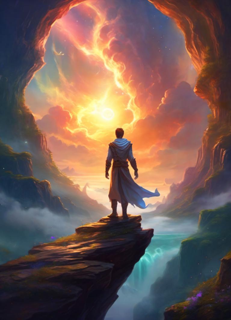 Fantasy Art,Fantasy Art, People, man, solo, 1boy, from behind, male focus, sky, cloud, outdoors, scenery