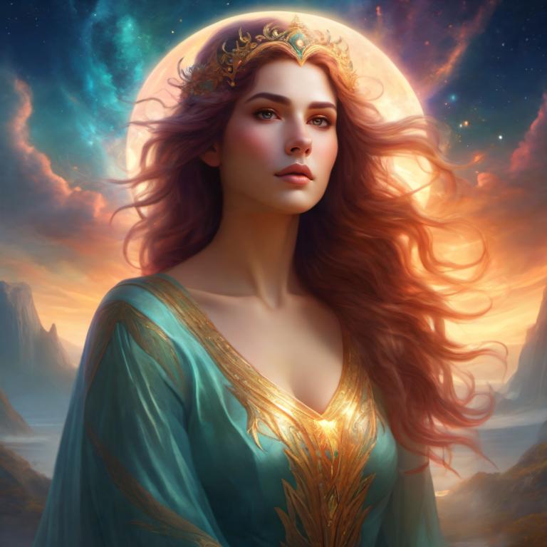 Fantasy Art,Fantasy Art, People, woman, 1girl, solo, long hair, sky, breasts, mountain, dress, cleavage