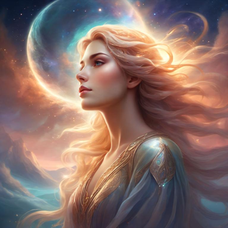 Fantasy Art,Fantasy Art, People, woman, 1girl, solo, long hair, blonde hair, moon, blue eyes, sky, dress