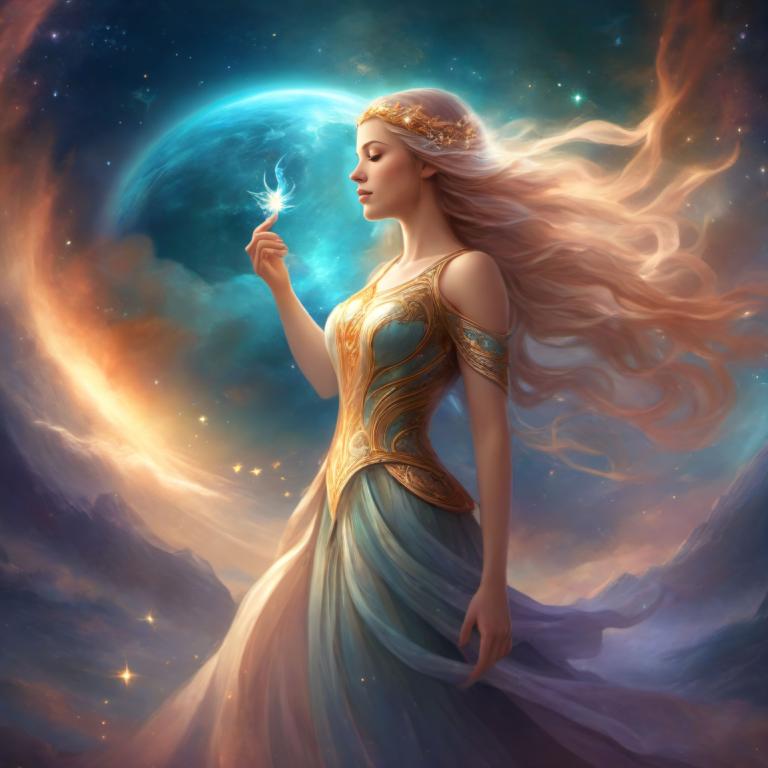 Fantasy Art,Fantasy Art, People, woman, 1girl, long hair, solo, dress, sky, profile, star (sky), closed eyes