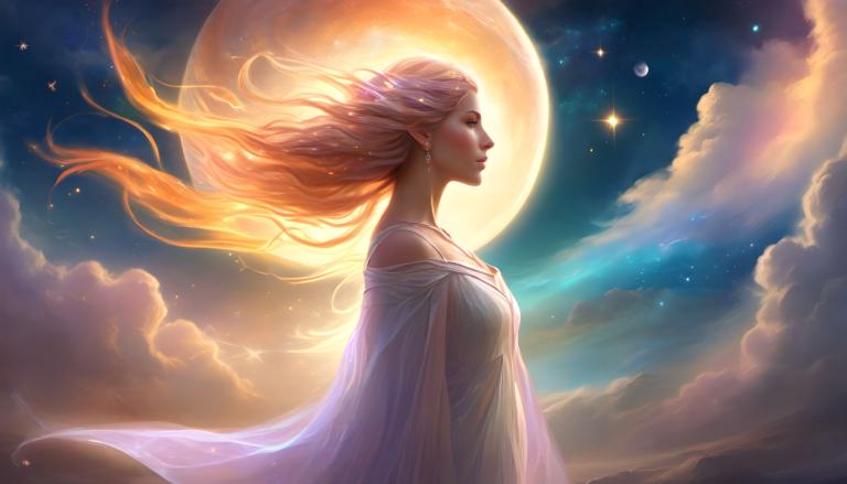 Fantasy Art,Fantasy Art, People, woman, 1girl, solo, moon, long hair, cloud, sky, jewelry, earrings, dress