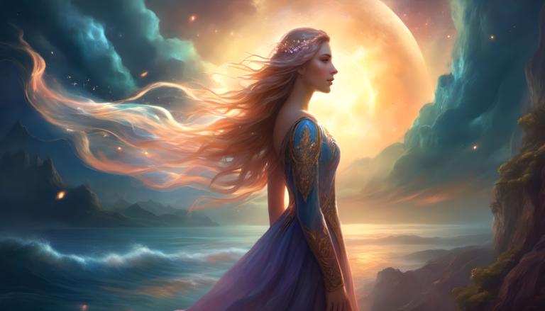 Fantasy Art,Fantasy Art, People, woman, 1girl, long hair, moon, solo, dress, water, blonde hair, full moon