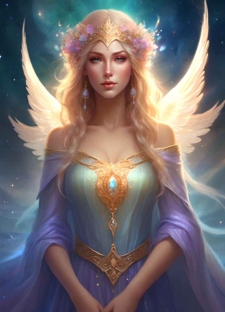 Fantasy Art,Fantasy Art, People, woman, 1girl, blonde hair, solo, jewelry, long hair, wings, earrings, dress