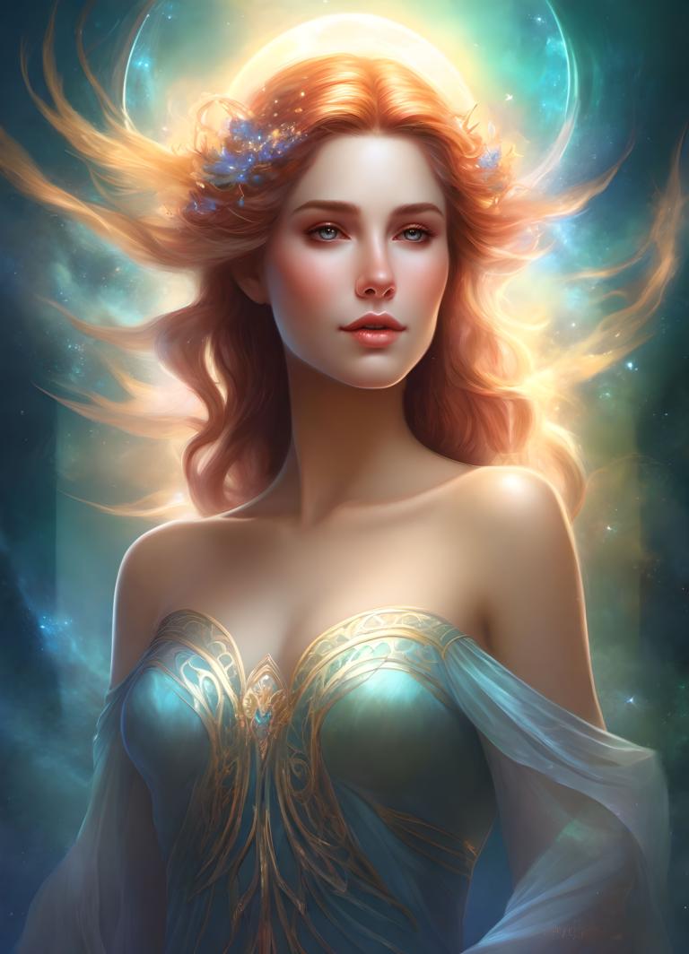 Fantasy Art,Fantasy Art, People, woman, 1girl, solo, breasts, bare shoulders, dress, hair ornament, long hair