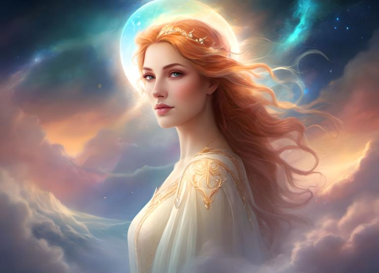 Fantasy Art,Fantasy Art, People, woman, 1girl, solo, long hair, moon, sky, cloud, blue eyes