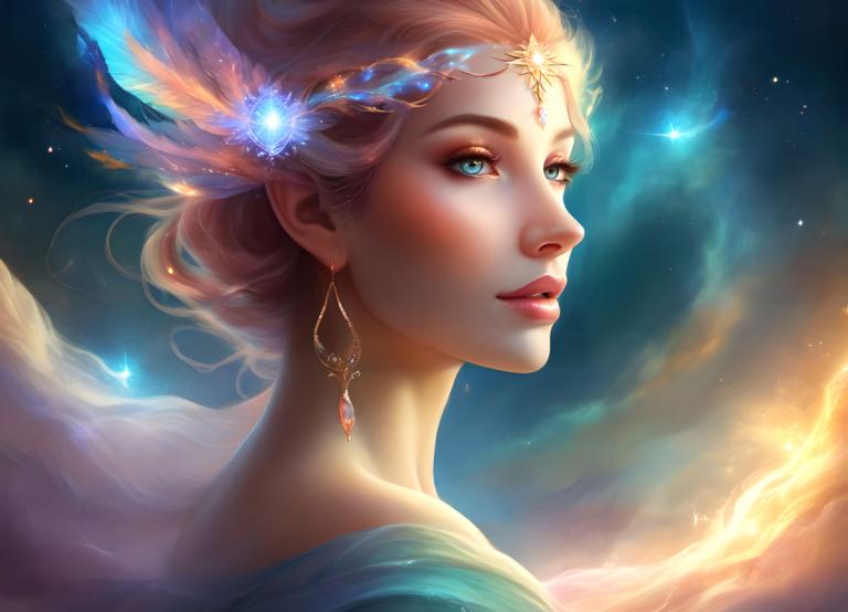 Fantasy Art,Fantasy Art, People, woman, 1girl, solo, blue eyes, jewelry, earrings, blonde hair, feathers