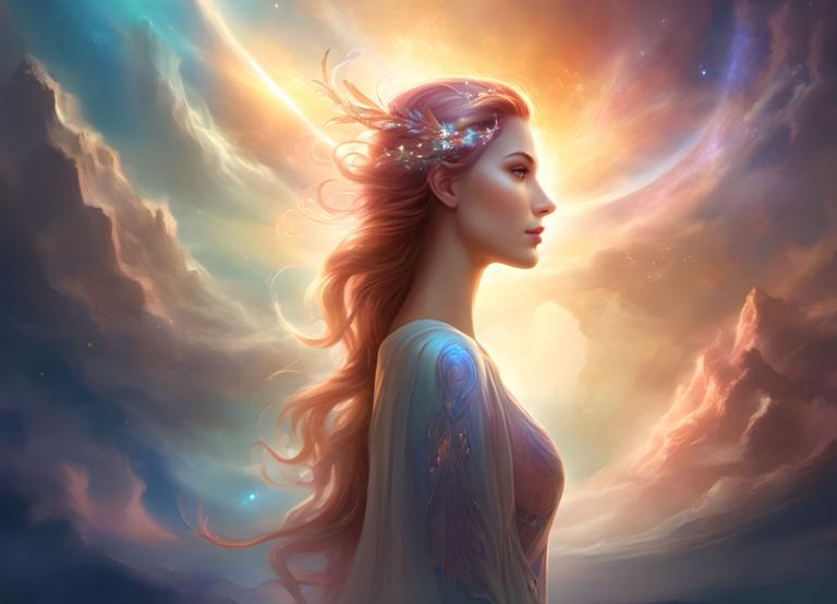 Fantasy Art,Fantasy Art, People, woman, 1girl, solo, long hair, sky, hair ornament, cloud, profile, breasts