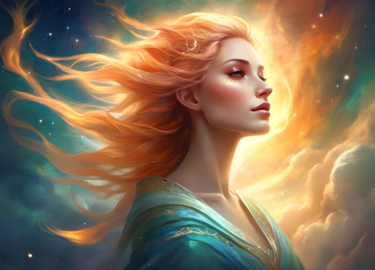 Fantasy Art,Fantasy Art, People, woman, 1girl, solo, long hair, sky, cloud, floating hair, makeup, lips