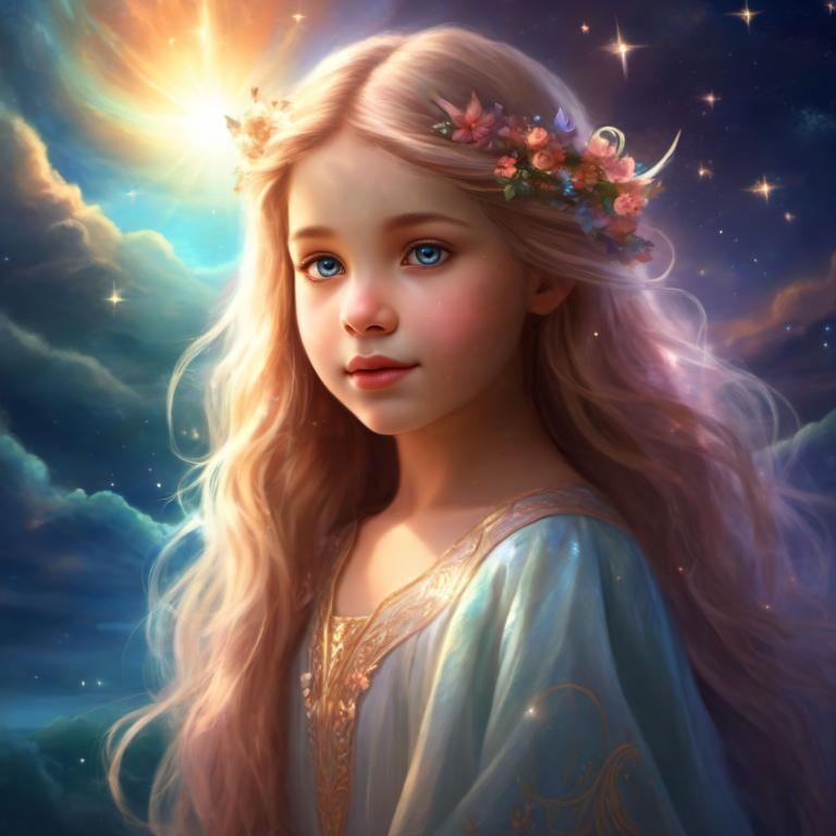 Fantasy Art,Fantasy Art, People, girl, 1girl, long hair, solo, blue eyes, blonde hair, hair ornament, flower