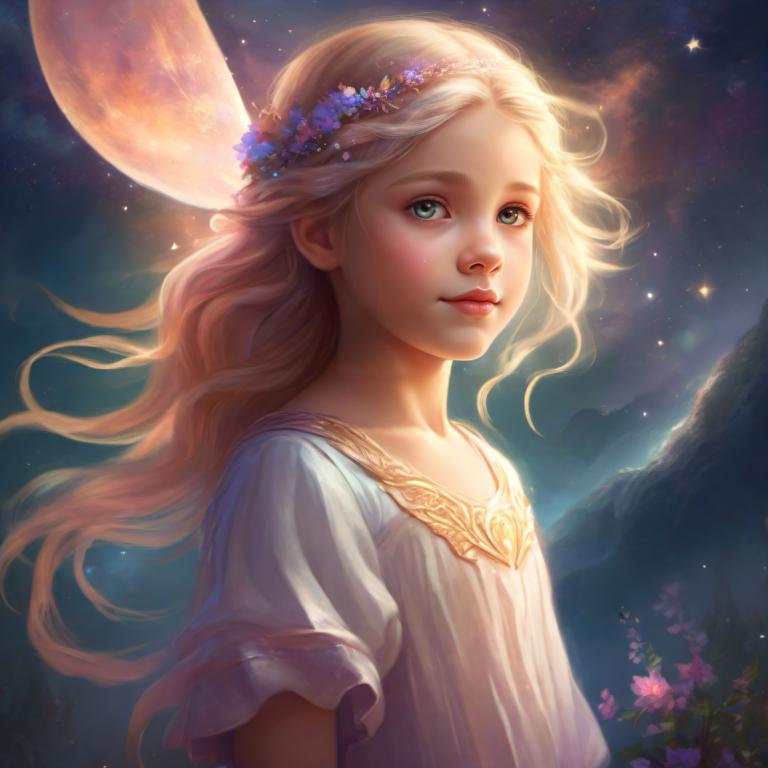 Fantasy Art,Fantasy Art, People, girl, 1girl, solo, blonde hair, flower, long hair, moon, night, lips, sky