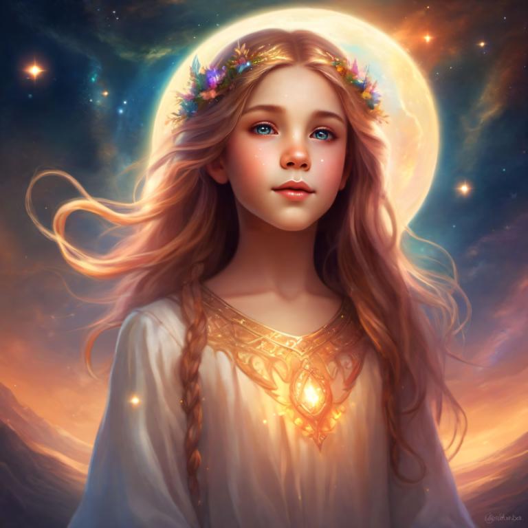 Fantasy Art,Fantasy Art, People, girl, 1girl, solo, long hair, blue eyes, moon, braid, sky, blonde hair, lips