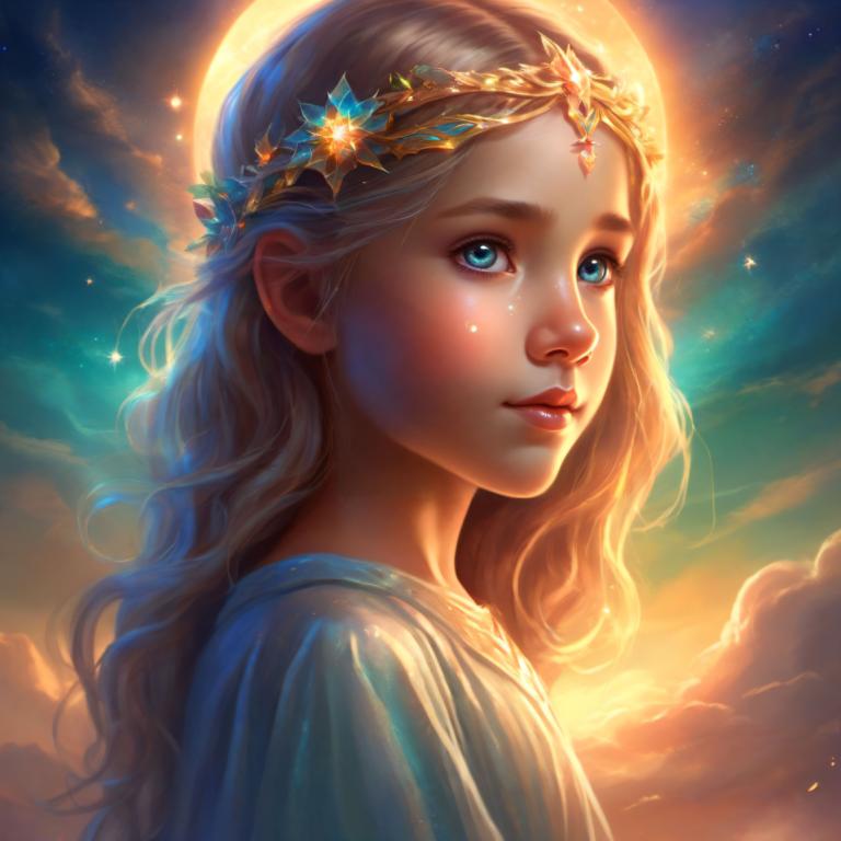 Fantasy Art,Fantasy Art, People, girl, 1girl, solo, blue eyes, cloud, sky, long hair, lips, blonde hair, moon