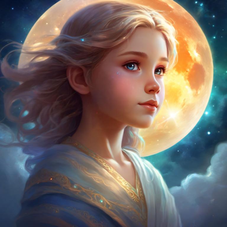 Art Fantastique,Art Fantastique, Personnes, fille, 1fille, solo, lune, yeux bleus, cheveux blond, ciel, nuage