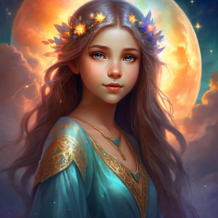 Fantasy Art,Fantasy Art, People, girl, 1girl, solo, long hair, moon, jewelry, necklace, blue eyes, sky, cloud