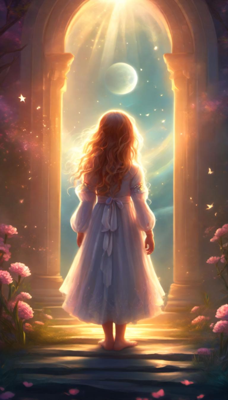 Fantasy Art,Fantasy Art, People, girl, 1girl, long hair, barefoot, dress, solo, from behind, moon, flower