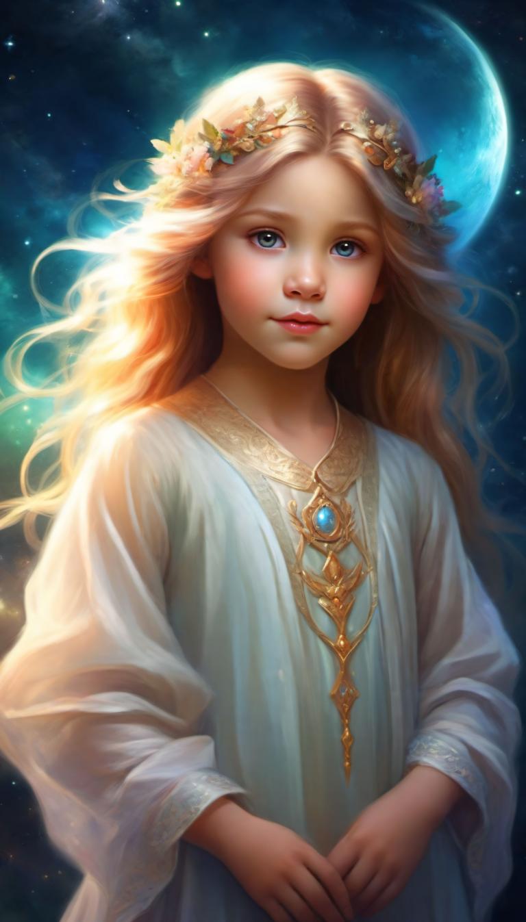 Fantasy Art,Fantasy Art, People, girl, 1girl, solo, blonde hair, long hair, blue eyes, moon, dress, lips