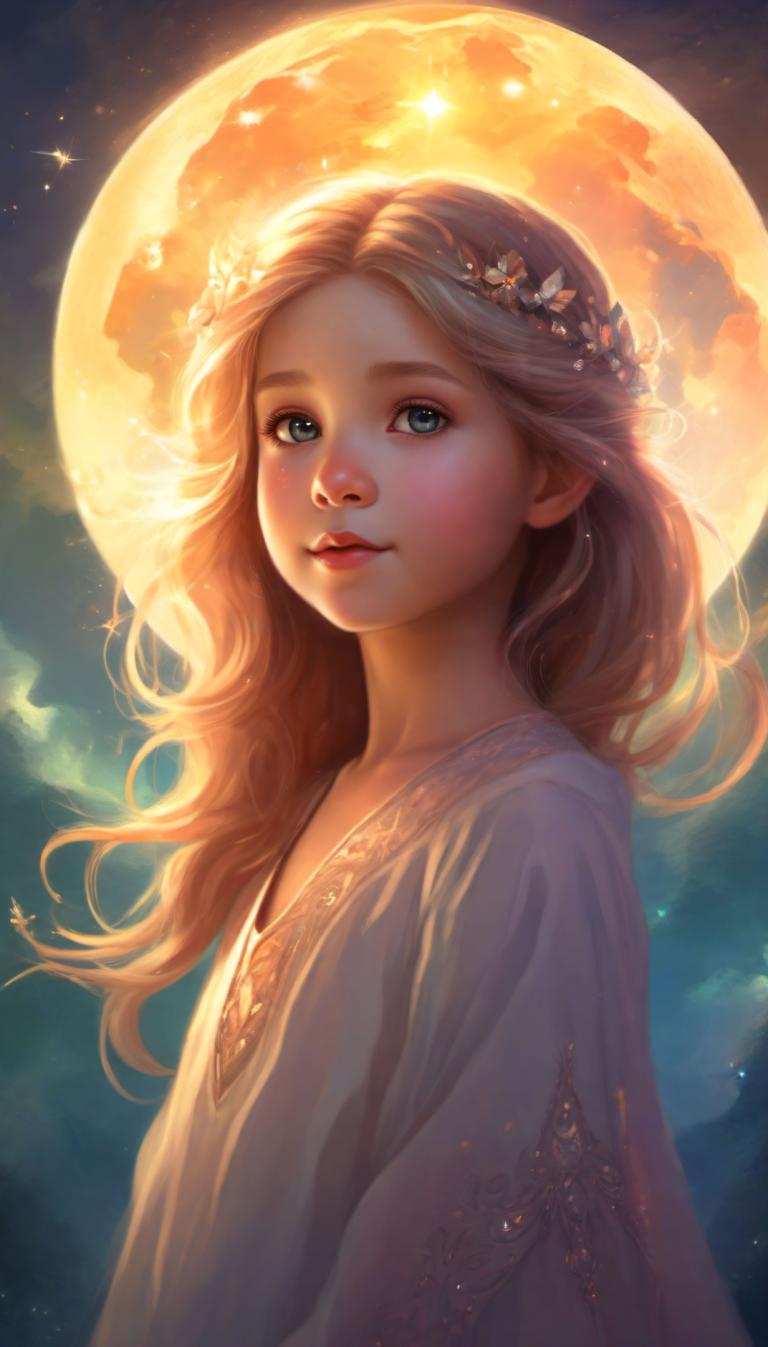 Fantasy Art,Fantasy Art, People, girl, 1girl, solo, long hair, moon, blonde hair, blue eyes, lips, cloud, sky