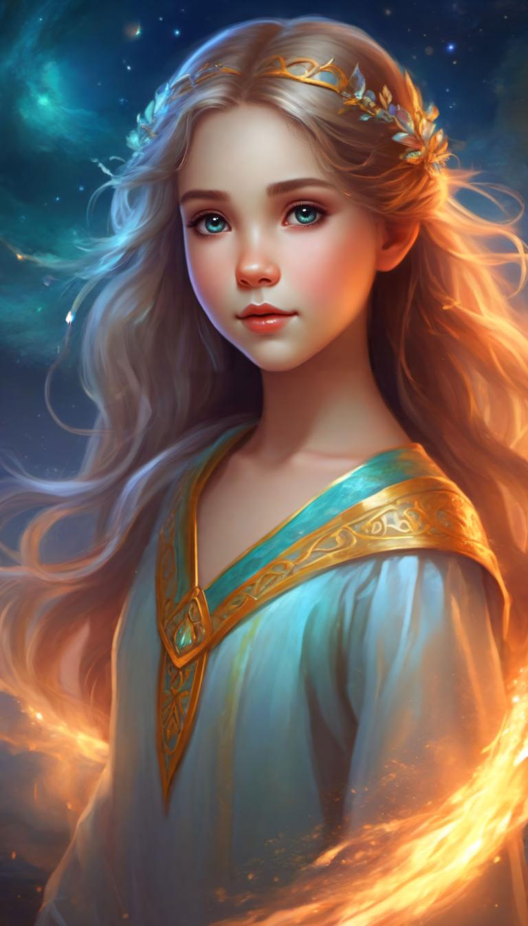 Face Swap, Fantasy Art, Fantasy Art, People, girl, 1girl, solo, long hair, blonde hair, blue eyes, lips, looking at viewer, upper body, dress, realistic, fire, sky, nose, hair ornament