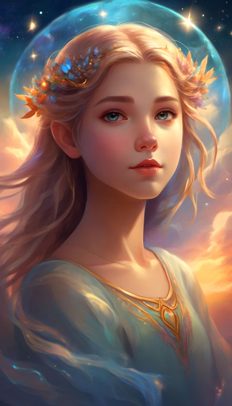 Fantasy Art,Fantasy Art, People, girl, 1girl, solo, blonde hair, blue eyes, long hair, sky, lips, moon, cloud