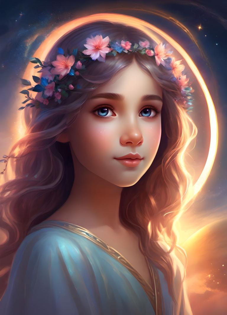 Fantasy Art,Fantasy Art, People, girl, 1girl, solo, blue eyes, long hair, head wreath, flower, lips