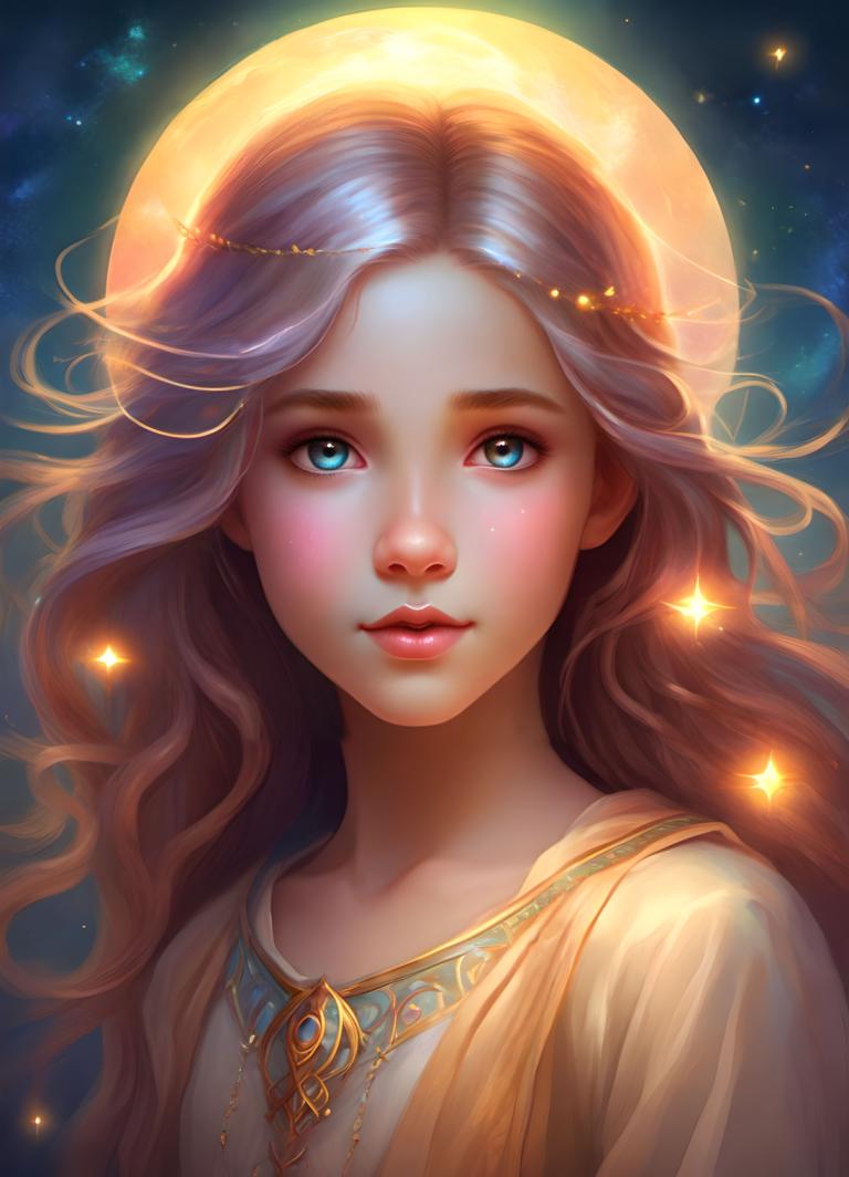 Fantasy Art,Fantasy Art, People, girl, 1girl, solo, long hair, looking at viewer, blue eyes, lips, moon