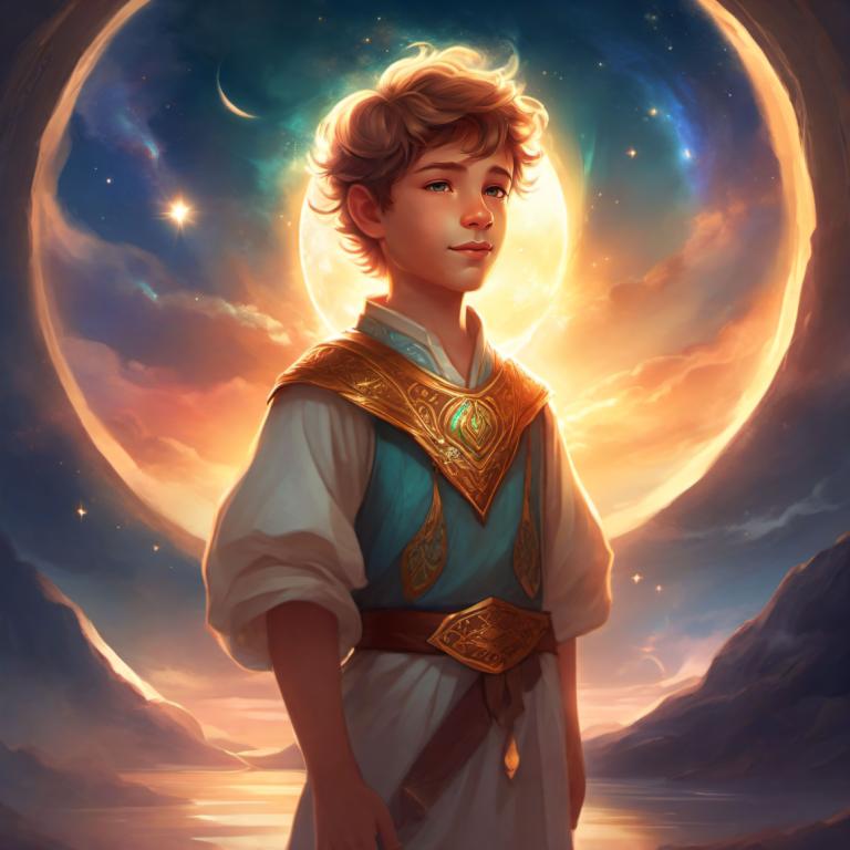 Fantasy Art,Fantasy Art, People, boy, solo, moon, 1boy, male focus, sky, brown hair, blue eyes, star (sky)