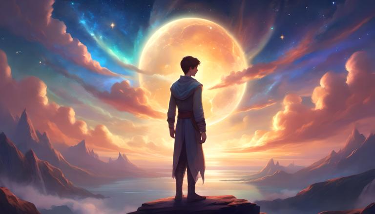 Fantasy Art,Fantasy Art, People, boy, 1boy, moon, male focus, solo, sky, cloud, star (sky), standing