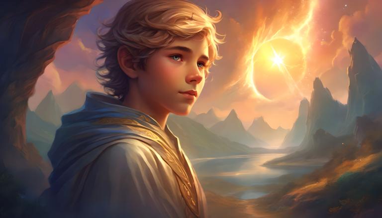 Fantasy Art,Fantasy Art, People, boy, solo, blonde hair, mountain, sky, blue eyes, 1boy, male focus