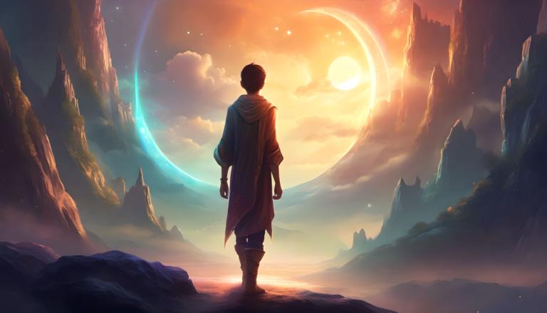 Fantasy Art,Fantasy Art, People, boy, solo, 1boy, sky, cloud, from behind, moon, male focus, scenery