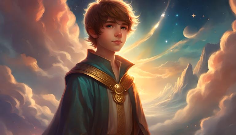 Fantasy Art,Fantasy Art, People, boy, sky, solo, male focus, 1boy, cloud, brown hair, cape, star (sky)