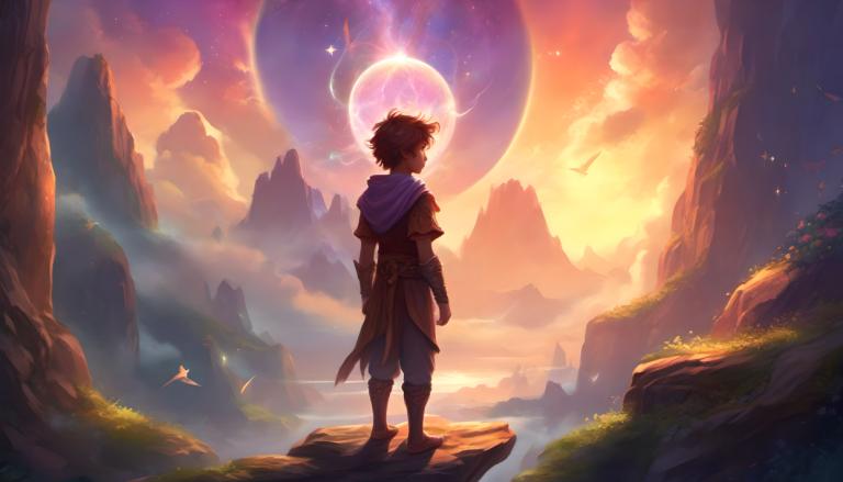 Fantasy Art,Fantasy Art, People, boy, 1boy, solo, male focus, sky, bird, outdoors, moon, standing, mountain