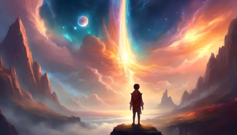 Fantasy Art,Fantasy Art, People, boy, sky, 1boy, scenery, solo, cloud, moon, star (sky), male focus, mountain