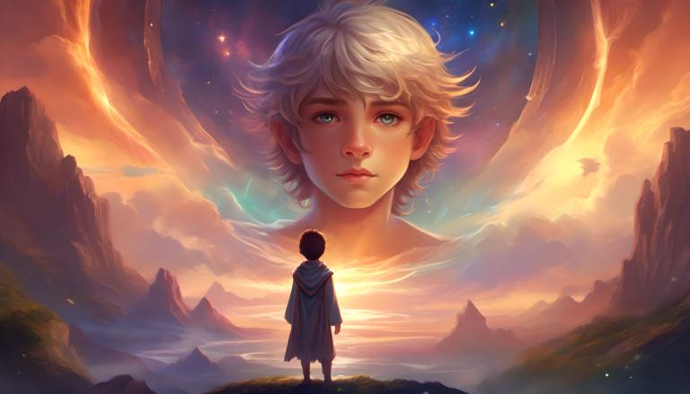 Fantasy Art,Fantasy Art, People, boy, blonde hair, sky, short hair, 1boy, realistic, star (sky), mountain