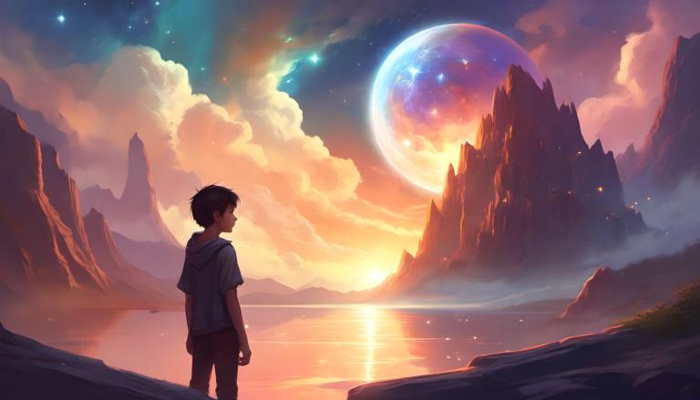 Fantasy Art,Fantasy Art, People, boy, 1boy, sky, solo, male focus, cloud, scenery, star (sky), mountain, moon