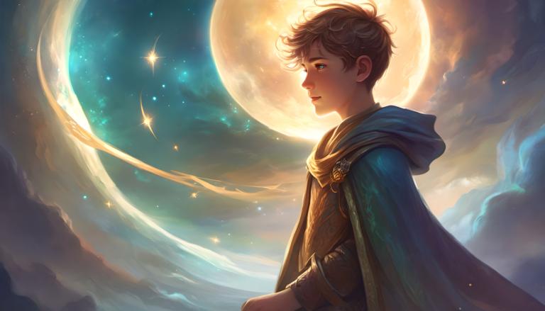 Fantasy Art,Fantasy Art, People, boy, solo, moon, 1boy, male focus, sky, cape, cloud, blue eyes, night