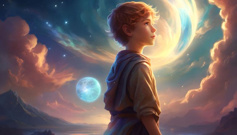 Fantasy Art,Fantasy Art, People, boy, sky, solo, cloud, moon, star (sky), 1boy, male focus, blue eyes