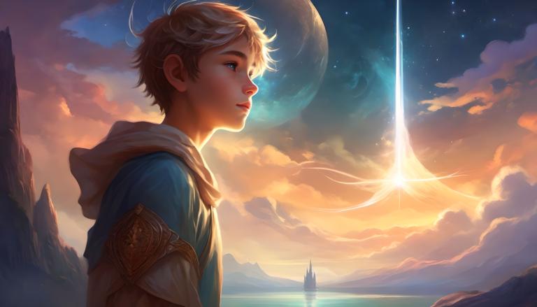 Fantasy Art,Fantasy Art, People, boy, solo, sky, cloud, 1boy, male focus, hood, blue eyes, star (sky), moon