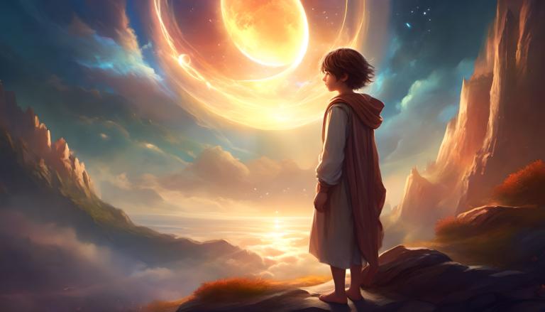 Fantasy Art,Fantasy Art, People, boy, solo, sky, moon, cloud, short hair, barefoot, scenery, standing, cape