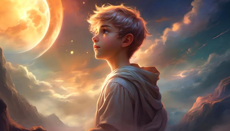 Fantasy Art,Fantasy Art, People, boy, 1boy, solo, sky, male focus, cloud, moon, hood, blue eyes, upper body