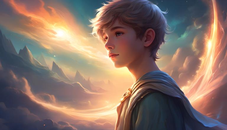 Fantasy Art,Fantasy Art, People, boy, solo, sky, cloud, blonde hair, 1boy, male focus, blue eyes, short hair