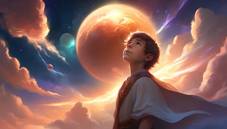 Fantasy Art,Fantasy Art, People, boy, sky, cloud, looking up, 1boy, moon, star (sky), male focus, blue eyes