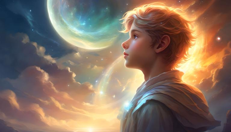 Fantasy Art,Fantasy Art, People, boy, solo, sky, 1boy, cloud, blonde hair, male focus, blue eyes, profile