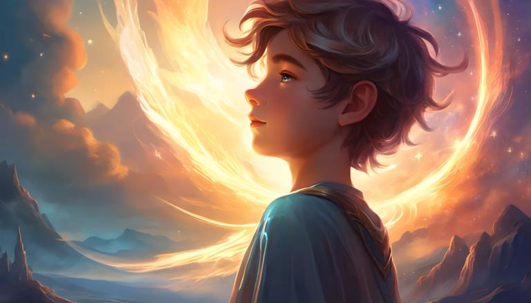 Fantasy Art,Fantasy Art, People, boy, solo, short hair, sky, blue eyes, mountain, profile, brown hair, cloud