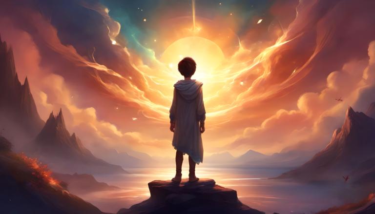 Fantasy Art,Fantasy Art, People, boy, sky, solo, cloud, scenery, 1boy, sun, bird, outdoors, from behind