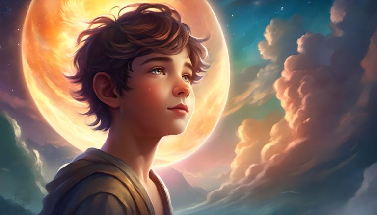 Fantasy Art,Fantasy Art, People, boy, solo, moon, sky, cloud, brown hair, star (sky), full moon, 1boy