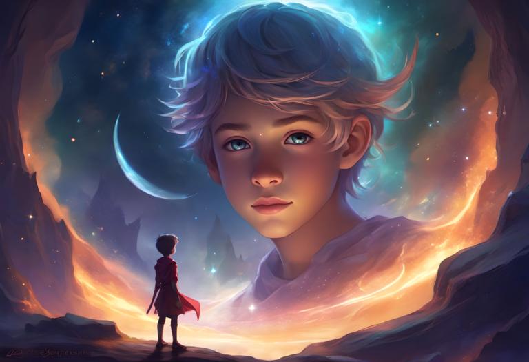 Fantasy Art,Fantasy Art, People, boy, moon, short hair, sky, crescent moon, cape, 1girl, lips, star (sky)