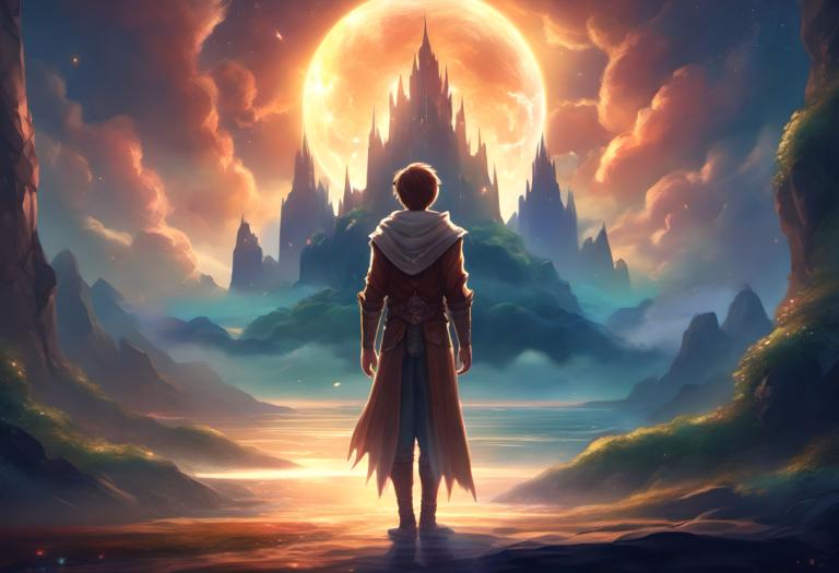 Fantasy Art,Fantasy Art, People, boy, solo, moon, 1boy, cloud, sky, male focus, from behind, standing